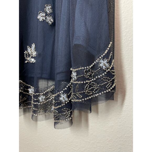 Altar'd State Corinna Navy Blue Mini Dress Beaded Sequin Tulle Small Sleeveless - Picture 7 of 8